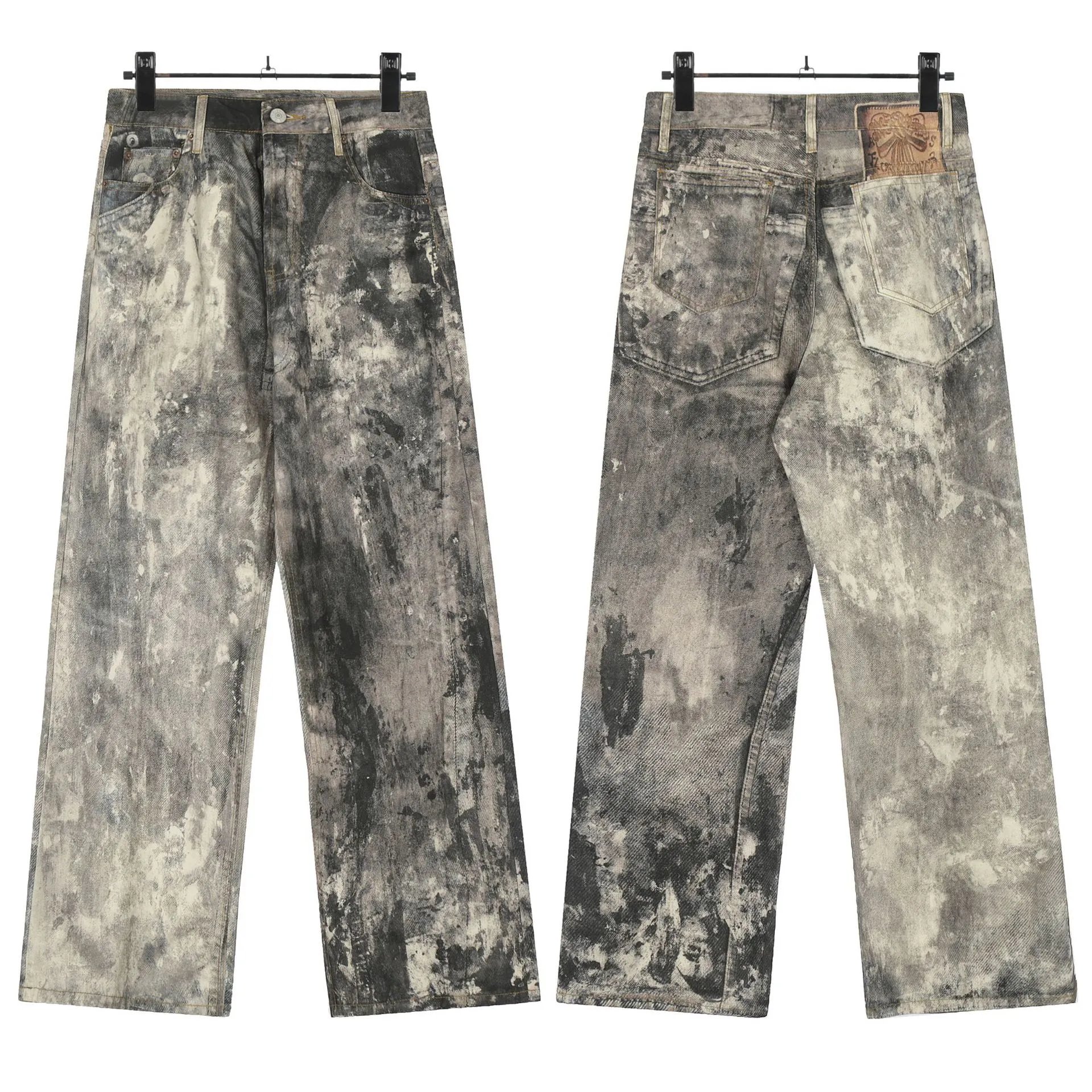 Distressed Wide-Leg Denim Pants