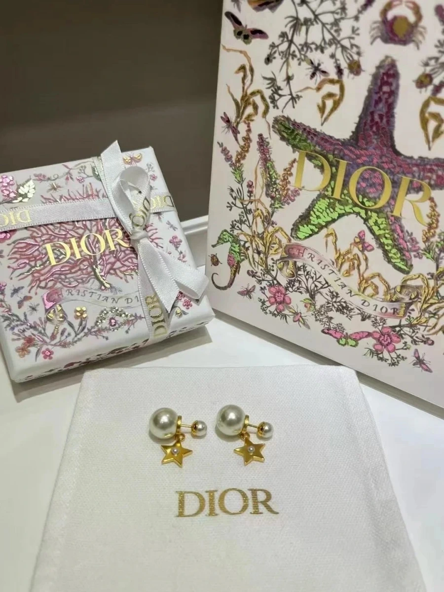 Dior Star Pearl Double Stud Earrings