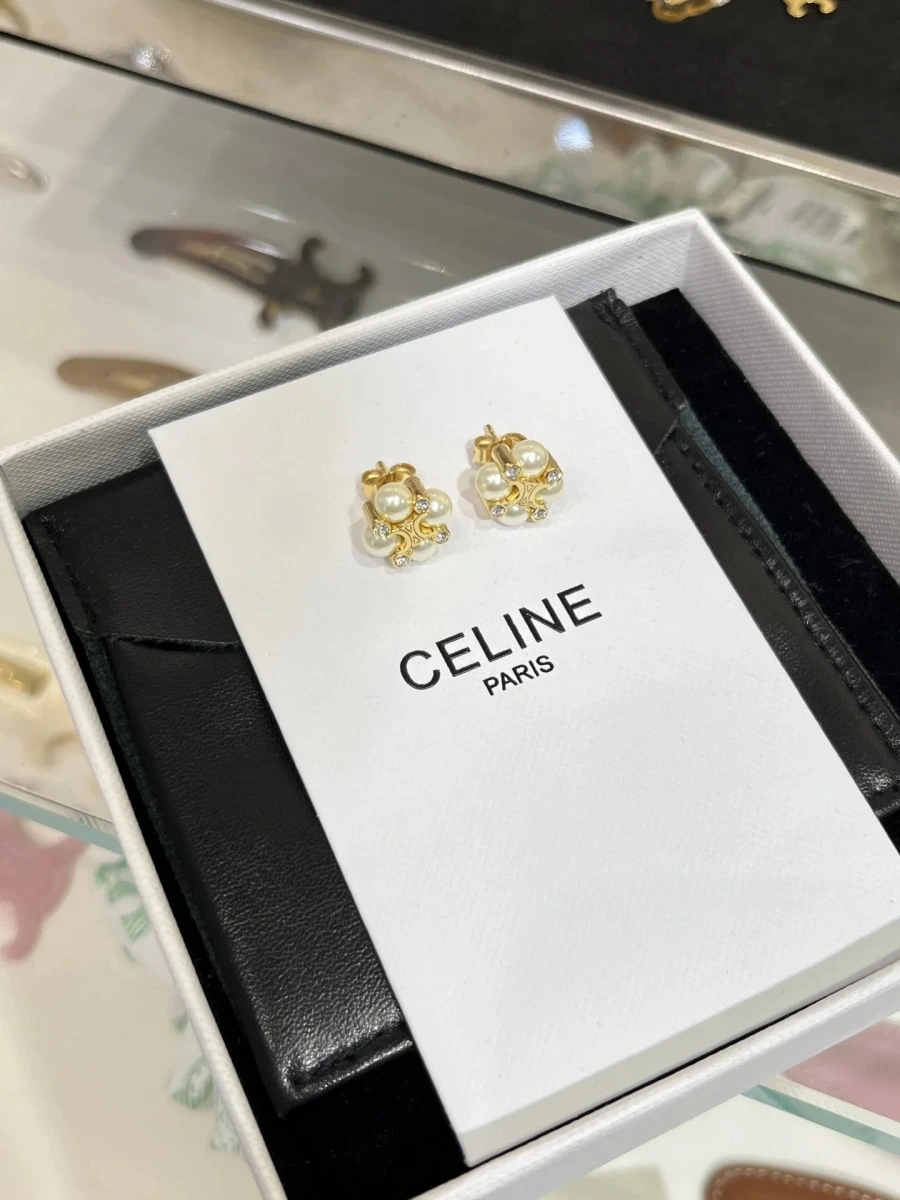 Celine Triomphe Pearl Stud Earrings