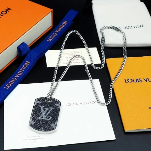 Louis Vuitton Monogram Eclipse Dog Tag Necklace