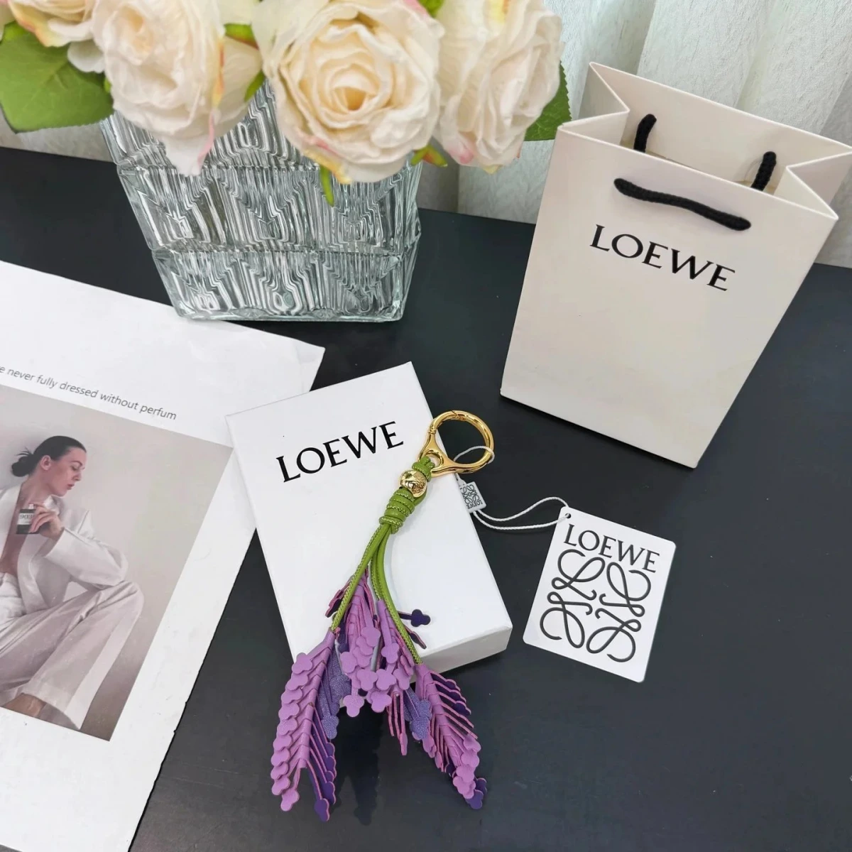 Loewe Anagram Lavender Tassel Charm Keychain Charm