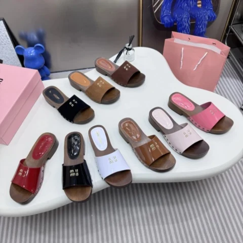 Miu Miu Wooden Sole Slide Sandals