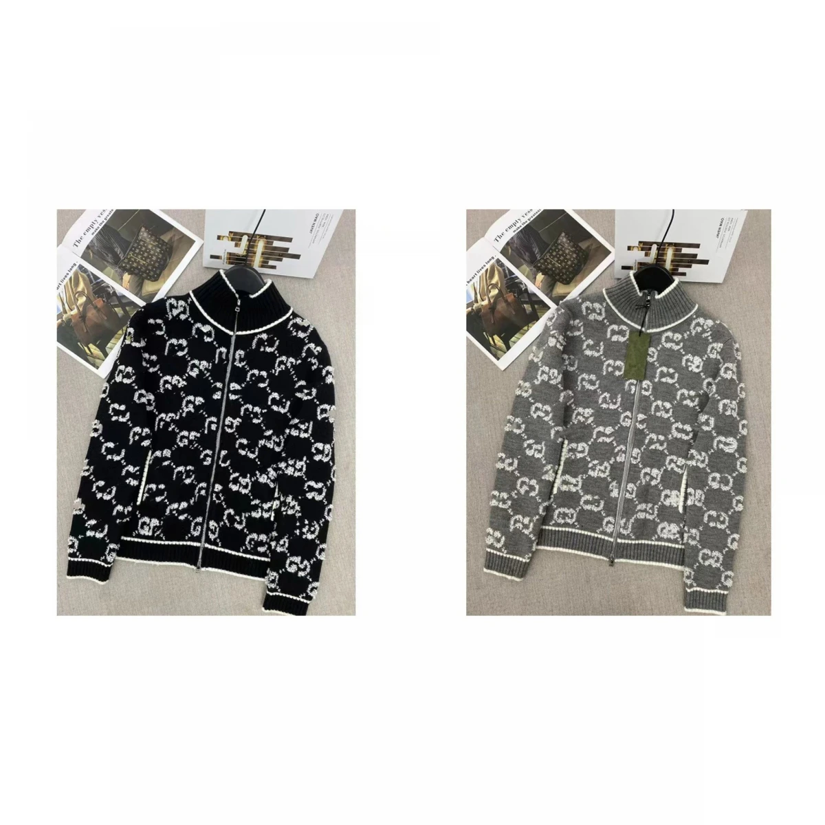 Gucci GG Monogram Zip-Up Knit Sweater
