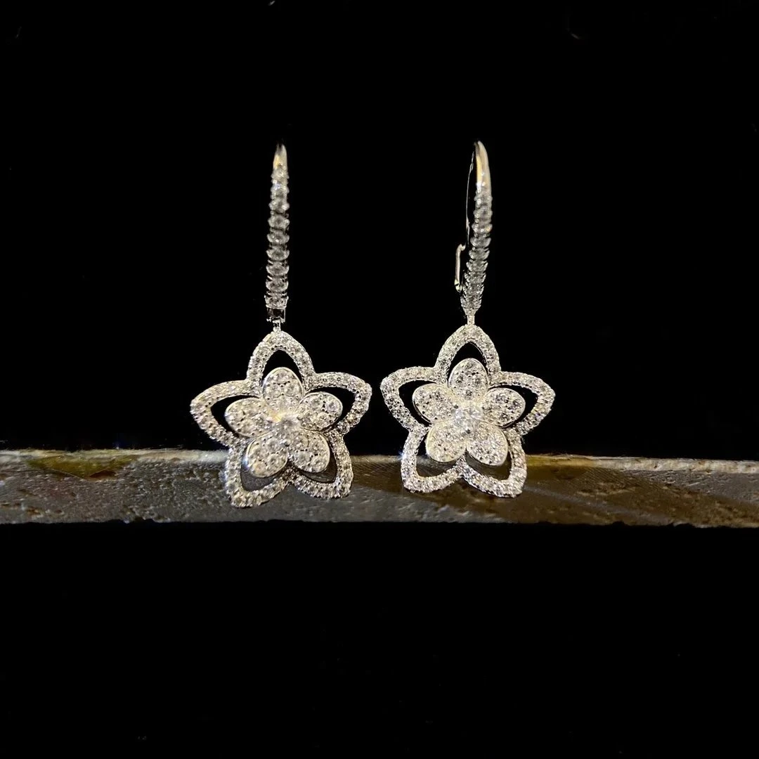 Graff Flower Collection Earrings - Floral Pave Diamond Design