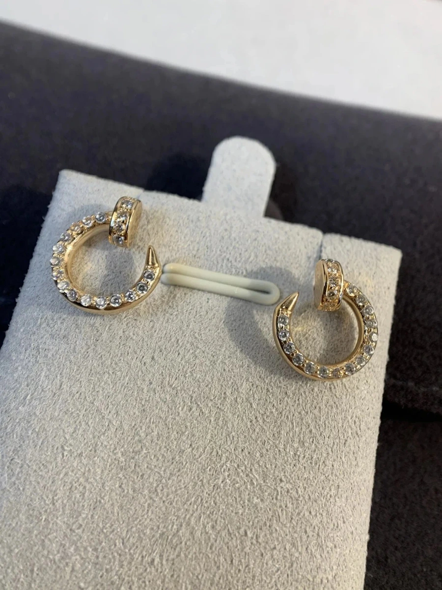 Cartier Juste un Clou Earrings - Gold with Pave Diamonds