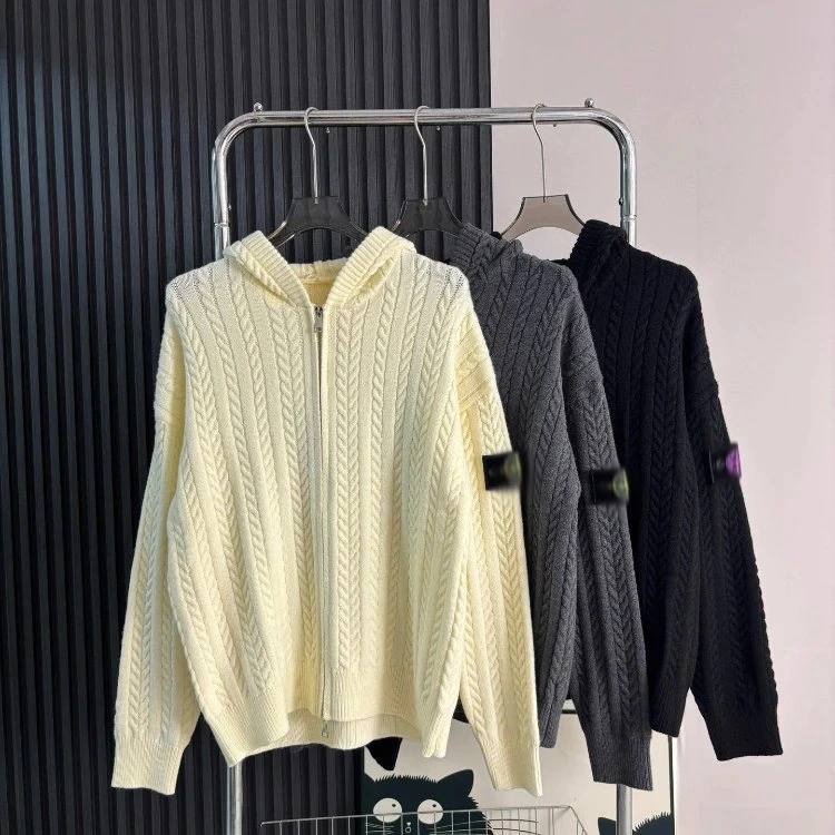 Zip-Up Hooded Knit Sweater