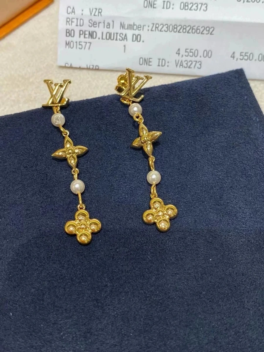Louis Vuitton LV Monogram Flower Pearl Earrings