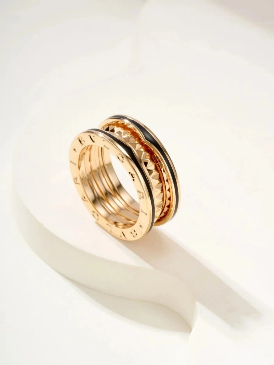 Bvlgari B.zero1 Ring - Rose Gold with Black Ceramic and Pyramid Motif