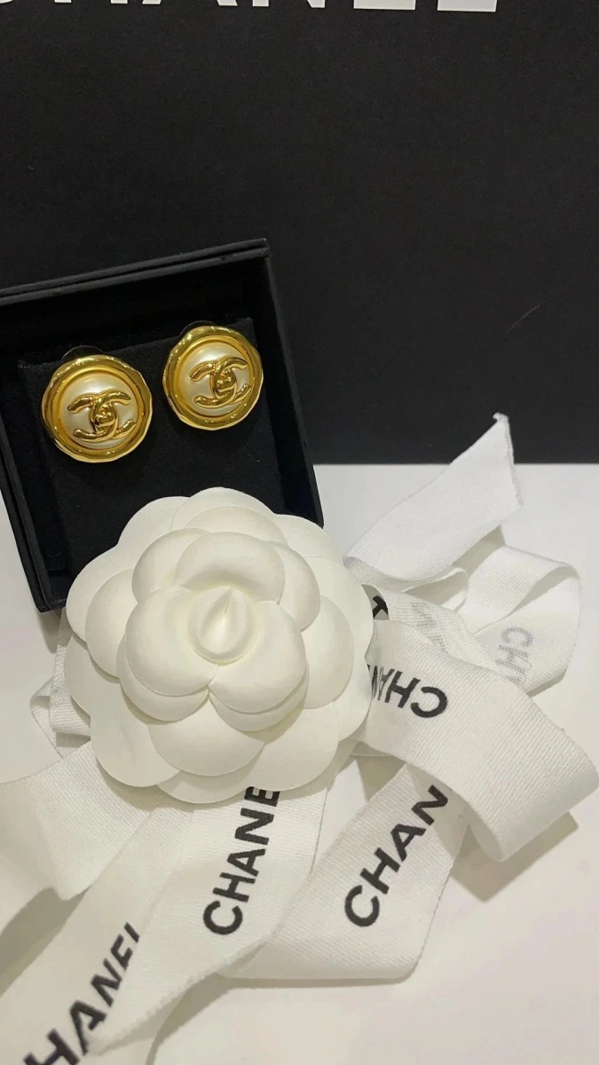 Chanel CC Pearl Button Earrings