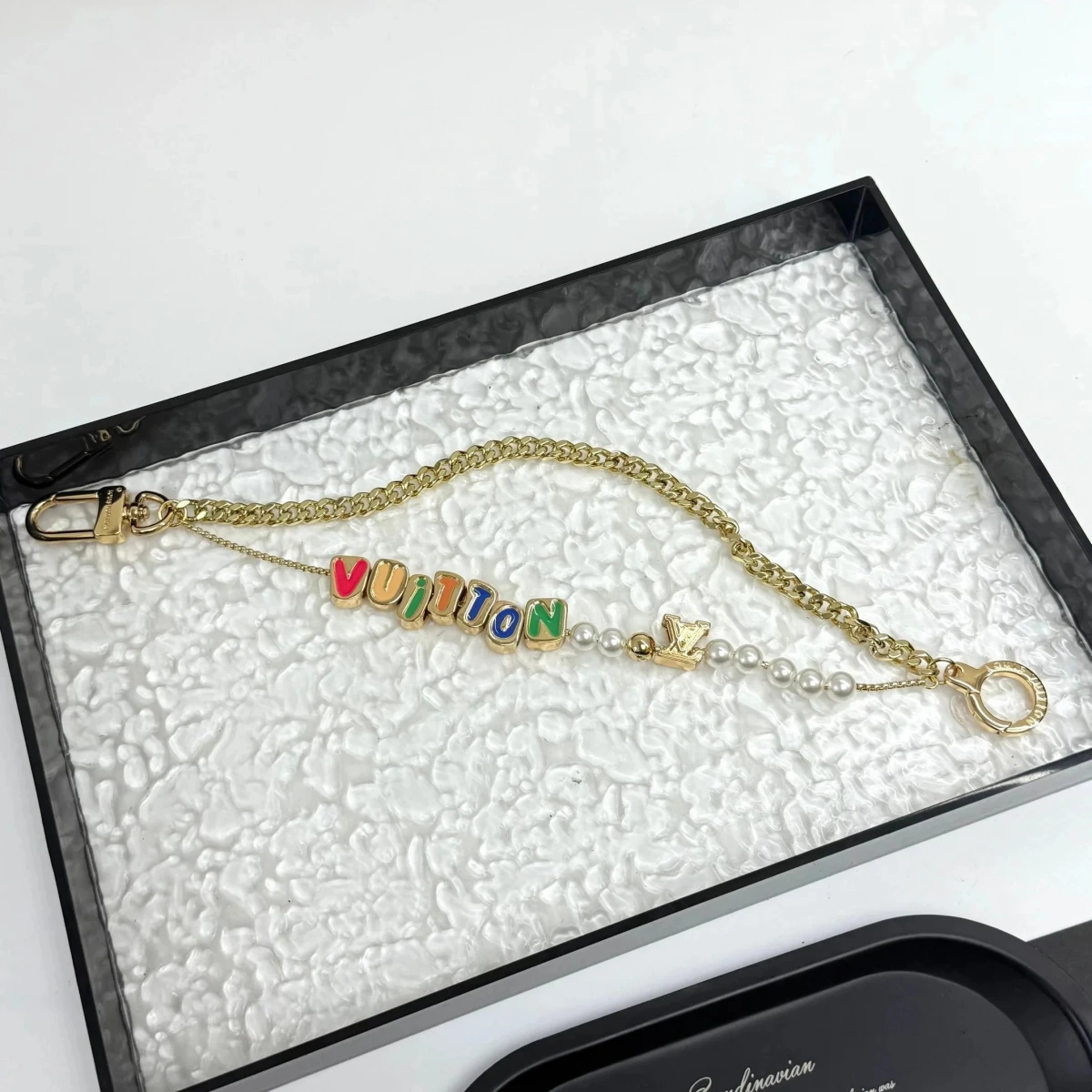Louis Vuitton Chain Strap with Letter Beads and Pearl Detail