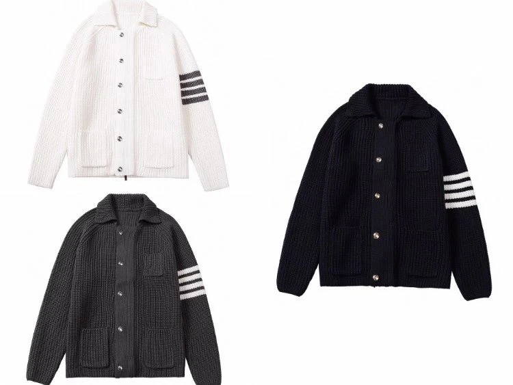 Thom Browne Four-Bar Ribbed Knit Cardigan