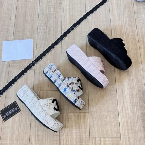Chanel Tweed Slide Sandals
