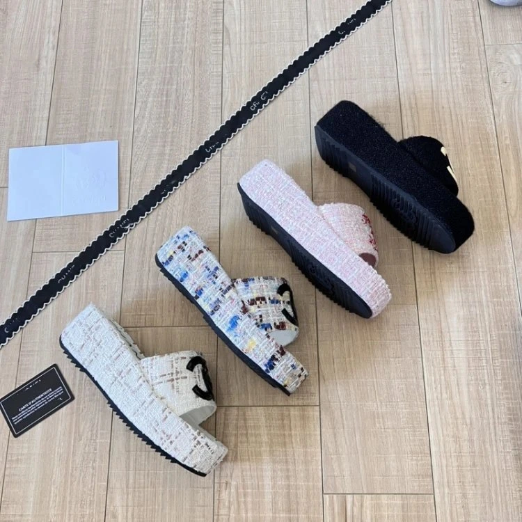 Chanel Tweed Slide Sandals