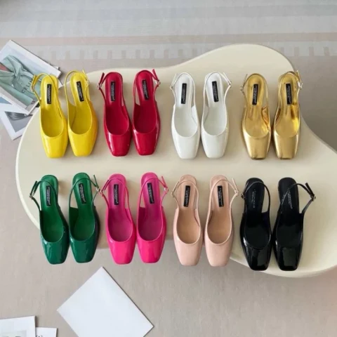 Square-Toe Slingback Heels