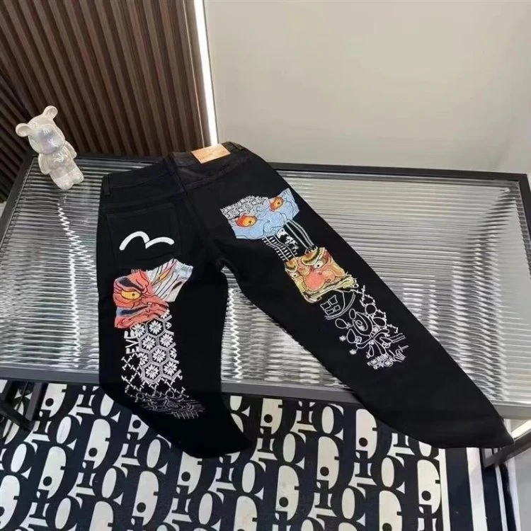 EVISU Straight-Cut Embroidered Denim Pants