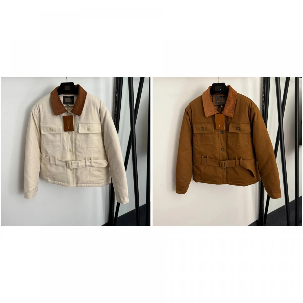 Cotton Twill Jacket with Corduroy Collar and Belt